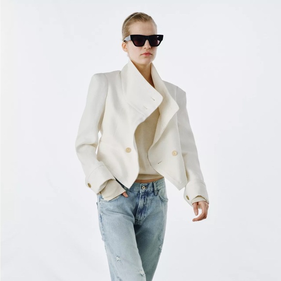ZARA ZW COLLECTION LIMITED EDITION CONTRASTING CROPPED JACKET - Picture 3 of 11